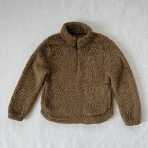 GAP Women’s Sherpa Half-Zip Sweatshirt Pullover Size Small Camel Brown
